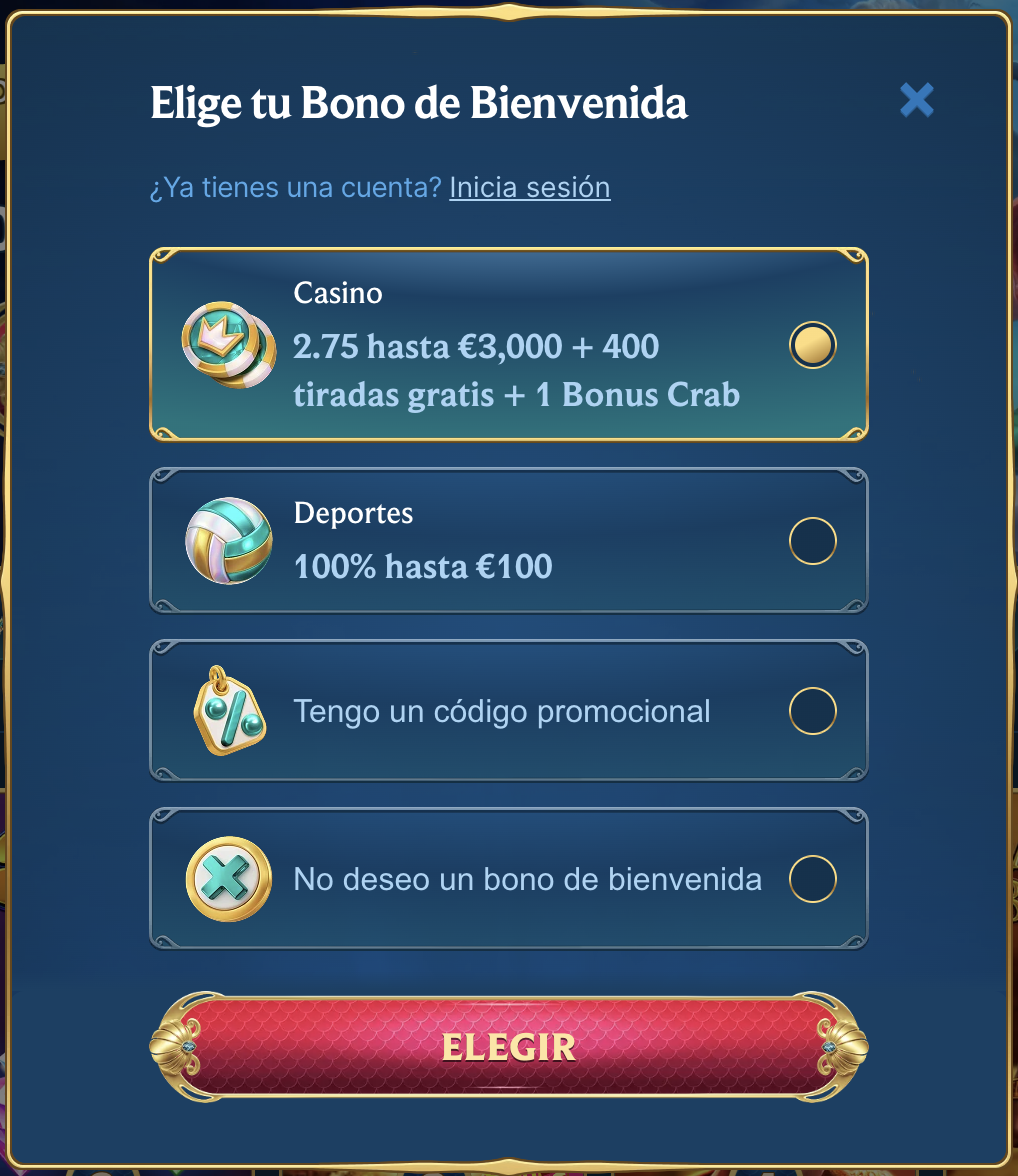 Registro en AquaWin Casino bono de bienvenida